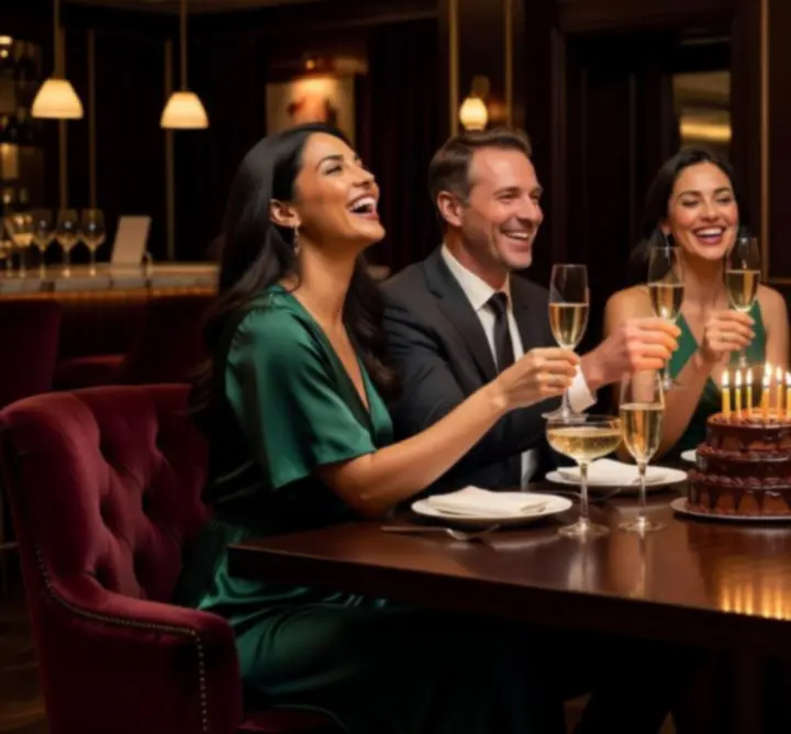Születésnapi ünneplés elegáns lounge környezetben, desszerttel és italokkal